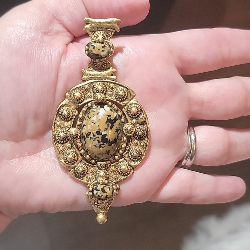 Artisan Dalmatian Stone Gold Tone Statement Pendant